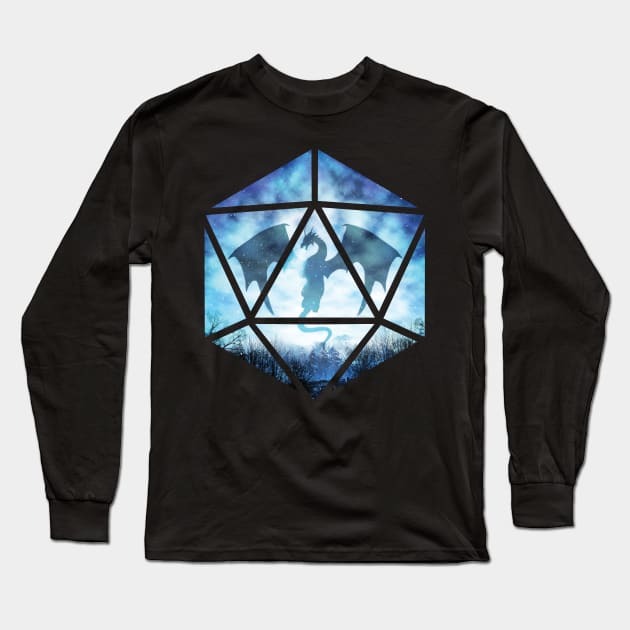 Blue Ice Dragon D20 Long Sleeve T-Shirt by MaratusFunk